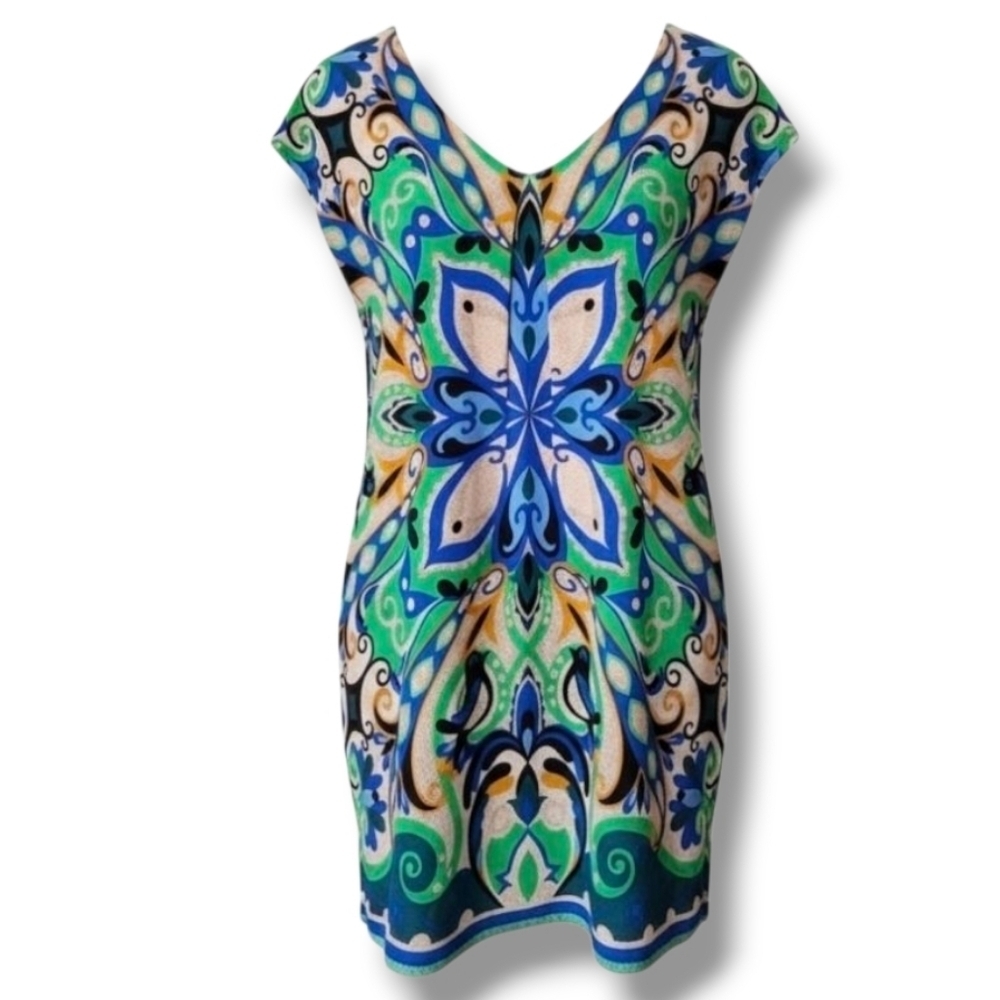 Anthropologie Maeve Women’s Blue Green Folksong Bird Shift Dress – Size Small